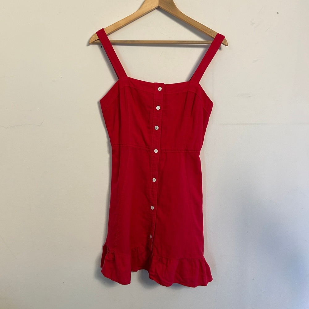 Zara Linen Blend Button Front Mini Dress Red Medium Excellent Date Night